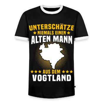 Vogtland Sachsen Vogtländer Mann unterschätze - Männer Kontrast-T-Shirt - Schwarz/Weiß - Vorne - AI Model Female 172 light (172cm) & AI Model Male 178 light (178cm)
