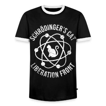 Le chat de Schrödinger - T-shirt contrasté Homme - noir/blanc - Devant - AI Model Female 172 light (172cm) & AI Model Male 178 light (178cm)
