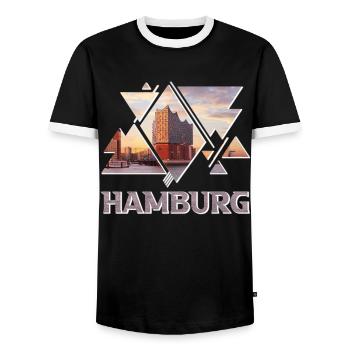 Hamburg Deutschland Elbphilharmonie Hafen Skyline - Männer Kontrast-T-Shirt - Schwarz/Weiß - Vorne - AI Model Female 172 light (172cm) & AI Model Male 178 light (178cm)