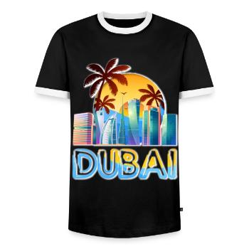 Dubai Skyline été soleil palmiers plage mer - T-shirt contrasté Homme - noir/blanc - Devant - AI Model Female 172 light (172cm) & AI Model Male 178 light (178cm)