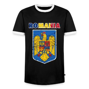 Romania Roumanie Armoiries Aigles cadeau emblème - T-shirt contrasté Homme - noir/blanc - Devant - AI Model Female 172 light (172cm) & AI Model Male 178 light (178cm)