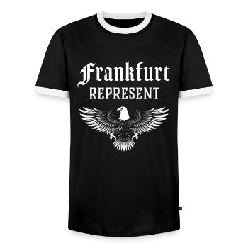 Frankfurt Represent Adler Eagle Germany FFM - Men's Ringer Shirt - black/white - Front - AI Model Female 172 light (172cm) & AI Model Male 178 light (178cm)