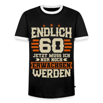 Endlich 60 Jahre Spruch 60 Geburtstag - Männer Kontrast-T-Shirt - Schwarz/Weiß - Vorne - AI Model Female 172 light (172cm) & AI Model Male 178 light (178cm)