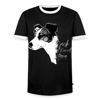 Jack Russell Terriers / Dog / Dogs / Male / Dog - Men's Ringer Shirt - black/white - Front - AI Model Female 172 light (172cm) & AI Model Male 178 light (178cm)