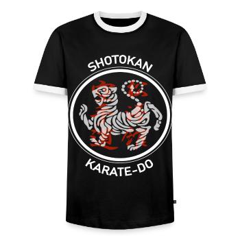 Karate Shotokan Shirt - T-shirt contrasté Homme - noir/blanc - Devant - AI Model Female 172 light (172cm) & AI Model Male 178 light (178cm)