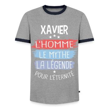 Xavier l'homme le mythe la légende - T-shirt contrasté Homme - gris/marine  - Devant - AI Model Female 172 light (172cm) & AI Model Male 178 light (178cm)