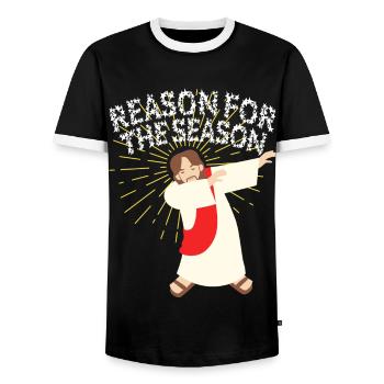 JESUS REASON SEASON CHRISTMAS GIFTS NICHOLAS - Men's Ringer Shirt - black/white - Front - AI Model Female 172 light (172cm) & AI Model Male 178 light (178cm)