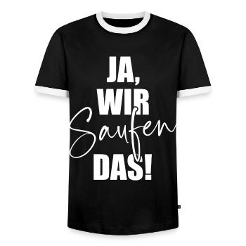 Können Wir Das Saufen Ja Wir Saufen Das Saufspruch - Männer Kontrast-T-Shirt - Schwarz/Weiß - Vorne - AI Model Female 172 light (172cm) & AI Model Male 178 light (178cm)