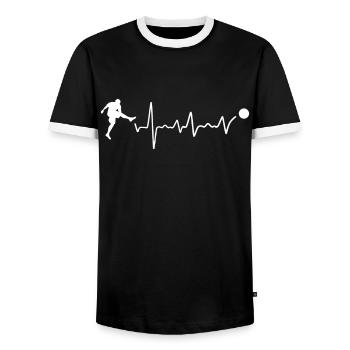 Fußball Herzschlag Trainer EKG Fußballspieler - Männer Kontrast-T-Shirt - Schwarz/Weiß - Vorne - AI Model Female 172 light (172cm) & AI Model Male 178 light (178cm)