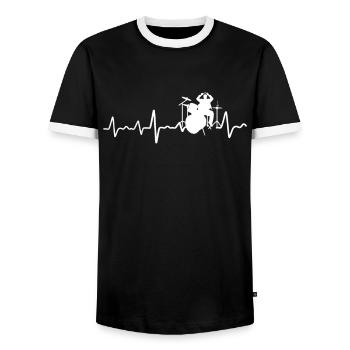 Drums Heartbeat Drummer Drummer - Men's Ringer Shirt - black/white - Front - AI Model Female 172 light (172cm) & AI Model Male 178 light (178cm)