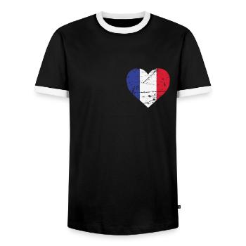 Frankreich Herz Flagge France Patriot Fan - Männer Kontrast-T-Shirt - Schwarz/Weiß - Vorne - AI Model Female 172 light (172cm) & AI Model Male 178 light (178cm)