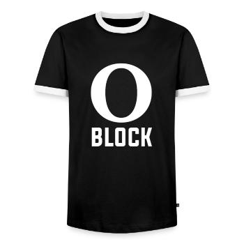 O Block Chicago Illinois USA O'Block - Men's Ringer Shirt - black/white - Front - AI Model Female 172 light (172cm) & AI Model Male 178 light (178cm)