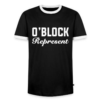 O Block Represent Chicago Illinois USA O'Block - Men's Ringer Shirt - black/white - Front - AI Model Female 172 light (172cm) & AI Model Male 178 light (178cm)