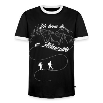 Lustiges Wandern - ne Abkürzung ? - Männer Kontrast-T-Shirt - Schwarz/Weiß - Vorne - AI Model Female 172 light (172cm) & AI Model Male 178 light (178cm)