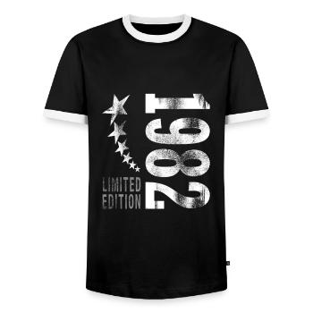 1982 geboren - Männer Kontrast-T-Shirt - Schwarz/Weiß - Vorne - AI Model Female 172 light (172cm) & AI Model Male 178 light (178cm)
