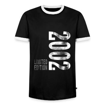 2002 Limited Edition - Men's Ringer Shirt - black/white - Front - AI Model Female 172 light (172cm) & AI Model Male 178 light (178cm)