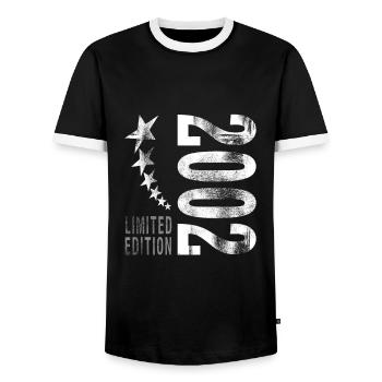 2002 Limited Edition - Men's Ringer Shirt - black/white - Front - AI Model Female 172 light (172cm) & AI Model Male 178 light (178cm)