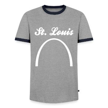 St Louis Gateway Arch Saint Louis États-Unis - T-shirt contrasté Homme - gris/marine  - Devant - AI Model Female 172 light (172cm) & AI Model Male 178 light (178cm)