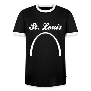 St Louis Gateway Arch Saint Louis États-Unis - T-shirt contrasté Homme - noir/blanc - Devant - AI Model Female 172 light (172cm) & AI Model Male 178 light (178cm)