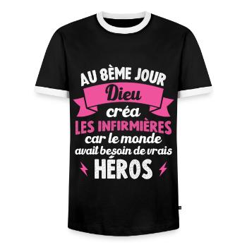Au 8ème jour Dieu créa les infirmières - T-shirt contrasté Homme - noir/blanc - Devant - AI Model Female 172 light (172cm) & AI Model Male 178 light (178cm)