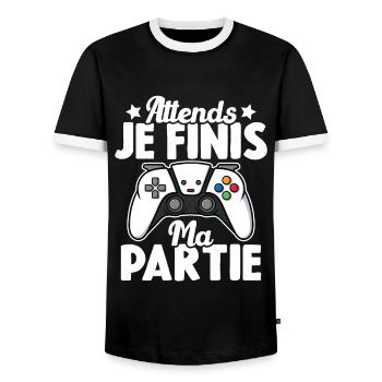 Attends Je Finis ma Partie - T-shirt contrasté Homme - noir/blanc - Devant - AI Model Female 172 light (172cm) & AI Model Male 178 light (178cm)
