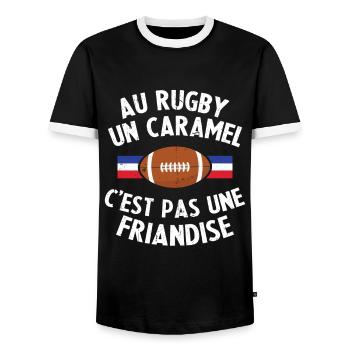 Au Rugby Un Caramel C'est Pas Une Friandise - T-shirt contrasté Homme - noir/blanc - Devant - AI Model Female 172 light (172cm) & AI Model Male 178 light (178cm)