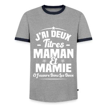 J'ai Deux Titres Maman Et Mamie - T-shirt contrasté Homme - gris/marine  - Devant - AI Model Female 172 light (172cm) & AI Model Male 178 light (178cm)