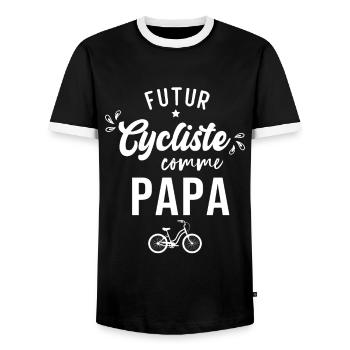 Futur cycliste comme papa, cadeau amoureux vélo - T-shirt contrasté Homme - noir/blanc - Devant - AI Model Female 172 light (172cm) & AI Model Male 178 light (178cm)