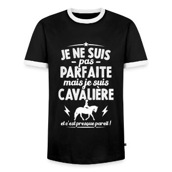 Je ne suis pas parfaite mais je suis Cavalière - T-shirt contrasté Homme - noir/blanc - Devant - AI Model Female 172 light (172cm) & AI Model Male 178 light (178cm)