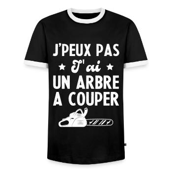 J'peux Pas J'ai Un Arbre A Couper Humour Cadeau - T-shirt contrasté Homme - noir/blanc - Devant - AI Model Female 172 light (172cm) & AI Model Male 178 light (178cm)
