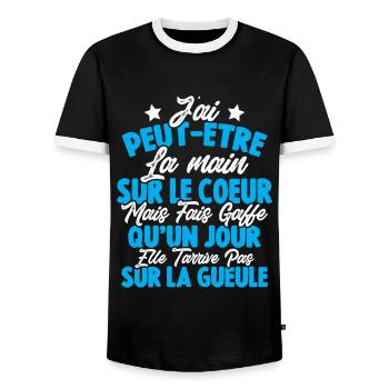 J'ai peut être la main sur le coeur humour cadeau - T-shirt contrasté Homme - noir/blanc - Devant - AI Model Female 172 light (172cm) & AI Model Male 178 light (178cm)