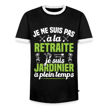 Pas à la retraite je suis jardinier à plein temps - T-shirt contrasté Homme - noir/blanc - Devant - AI Model Female 172 light (172cm) & AI Model Male 178 light (178cm)
