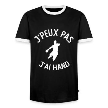 J'peux pas j'ai hand t-shirt pour handball - T-shirt contrasté Homme - noir/blanc - Devant - AI Model Female 172 light (172cm) & AI Model Male 178 light (178cm)