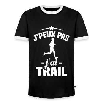 J'peux pas j'ai Trail Humour idée cadeau - T-shirt contrasté Homme - noir/blanc - Devant - AI Model Female 172 light (172cm) & AI Model Male 178 light (178cm)