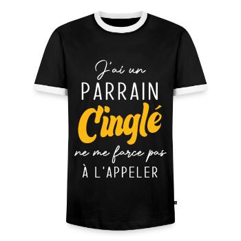 j'ai un parrain cinglé ne me force pas a l'appeler - T-shirt contrasté Homme - noir/blanc - Devant - AI Model Female 172 light (172cm) & AI Model Male 178 light (178cm)