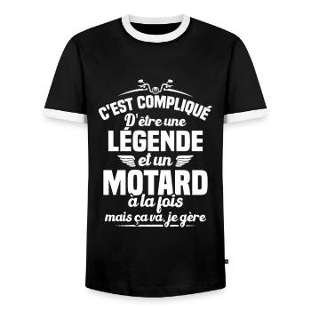 Legende et Motard, Humour Cadeau Motard - T-shirt contrasté Homme - noir/blanc - Devant - AI Model Female 172 light (172cm) & AI Model Male 178 light (178cm)