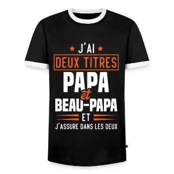 J'ai Deux Titres Papa Et Beau-papa Humour Cadeau - T-shirt contrasté Homme - noir/blanc - Devant - AI Model Female 172 light (172cm) & AI Model Male 178 light (178cm)