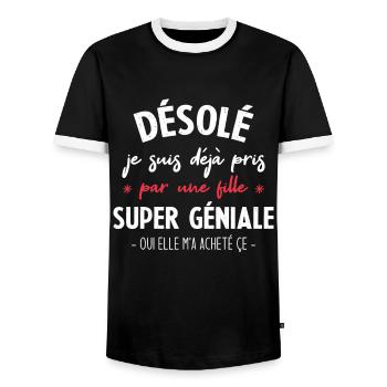 Je suis déjà pris par une fille super géniale - T-shirt contrasté Homme - noir/blanc - Devant - AI Model Female 172 light (172cm) & AI Model Male 178 light (178cm)