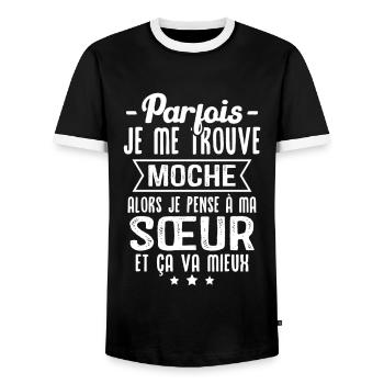 Parfois je me trouve moche alors je pense à sœur - T-shirt contrasté Homme - noir/blanc - Devant - AI Model Female 172 light (172cm) & AI Model Male 178 light (178cm)