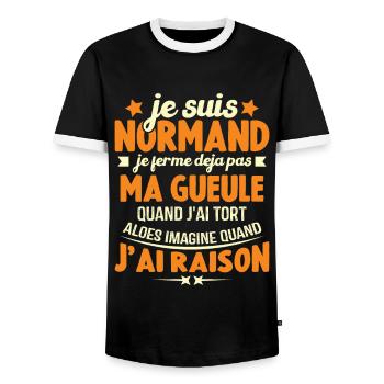 Je suis Normand je ferme déjà pas ma gueule humour - T-shirt contrasté Homme - noir/blanc - Devant - AI Model Female 172 light (172cm) & AI Model Male 178 light (178cm)