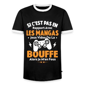 Si C'est Pas En Rapport Avec Les Mangas Jeux Vidéo - T-shirt contrasté Homme - noir/blanc - Devant - AI Model Female 172 light (172cm) & AI Model Male 178 light (178cm)