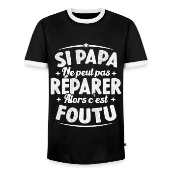 Si Papa Ne Peut Pas Réparer Alors C'est Foutu - T-shirt contrasté Homme - noir/blanc - Devant - AI Model Female 172 light (172cm) & AI Model Male 178 light (178cm)