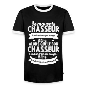 Humour Cadeau Pour Bon Chasseur - T-shirt contrasté Homme - noir/blanc - Devant - AI Model Female 172 light (172cm) & AI Model Male 178 light (178cm)