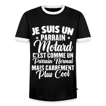 Un parrain motard c'est comme un parrain normal - T-shirt contrasté Homme - noir/blanc - Devant - AI Model Female 172 light (172cm) & AI Model Male 178 light (178cm)