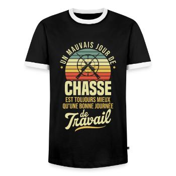 Cadeau pour Chasseur / Un mauvais jour de Chasse - T-shirt contrasté Homme - noir/blanc - Devant - AI Model Female 172 light (172cm) & AI Model Male 178 light (178cm)