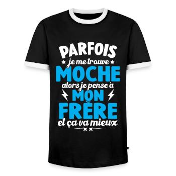 Je pense à mon frère et ça va mieux humour cadeau - T-shirt contrasté Homme - noir/blanc - Devant - AI Model Female 172 light (172cm) & AI Model Male 178 light (178cm)