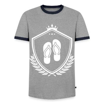Flip-flops icon - Men's Ringer Shirt - grey/navy  - Front - AI Model Female 172 light (172cm) & AI Model Male 178 light (178cm)