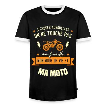 Touche pas ma moto, Cadeau humour motard - T-shirt contrasté Homme - noir/blanc - Devant - AI Model Female 172 light (172cm) & AI Model Male 178 light (178cm)