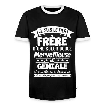 Frère Et Sœur Cadeau Humour Personnalisé - T-shirt contrasté Homme - noir/blanc - Devant - AI Model Female 172 light (172cm) & AI Model Male 178 light (178cm)