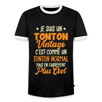 Tonton Vintage C'est Comme Tonton Normal Plus Cool - T-shirt contrasté Homme - noir/blanc - Devant - AI Model Female 172 light (172cm) & AI Model Male 178 light (178cm)